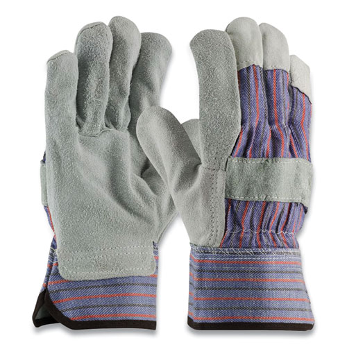 PIP Shoulder Split Cowhide Leather Palm Gloves, B/C Grade, Large, Blue/Gray, 12 Pairs