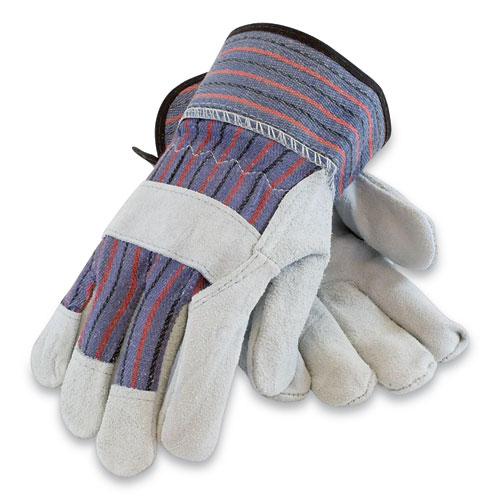 Shoulder Split Cowhide Leather Palm Gloves, B/C Grade, Large, Blue/Gray, 12 Pairs