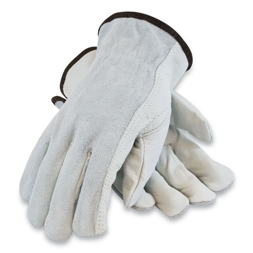 Image of Top-Grain Leather Drivers Gloves with Shoulder-Split Cowhide Leather Back, X-Large, Gray