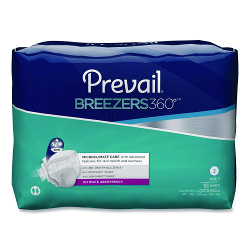 Image of Prevail® Breezers360 Degree Briefs, Ultimate Absorbency, Size 2, 45" To 62" Waist, 72/Carton