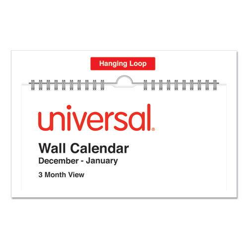 Image of Universal® Three-Month Wall Calendar, 12 X 27, White/Black/Red Sheets, 14-Month, Dec 2023 To Jan 2025