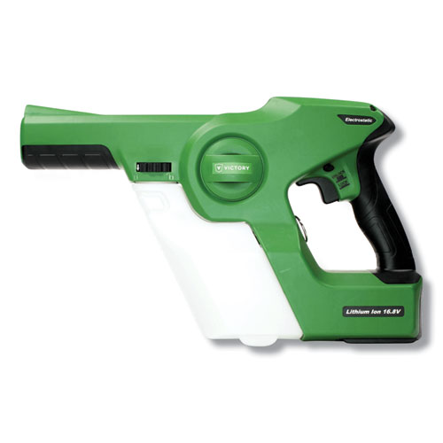 Image of Professional Cordless Electrostatic Handheld Sprayer, 33.8 oz, 0.65" x 48" Hose, Green/Translucent White/Black