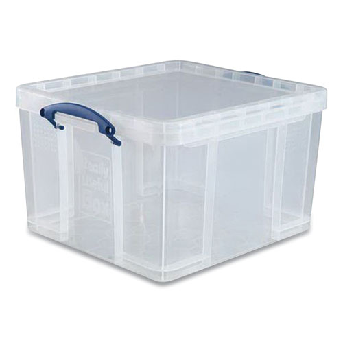 Really Useful Box® Snap-Lid Storage Bin, 11.09 Gal, 17.31" X 20.5" X 12.25", Clear/Blue