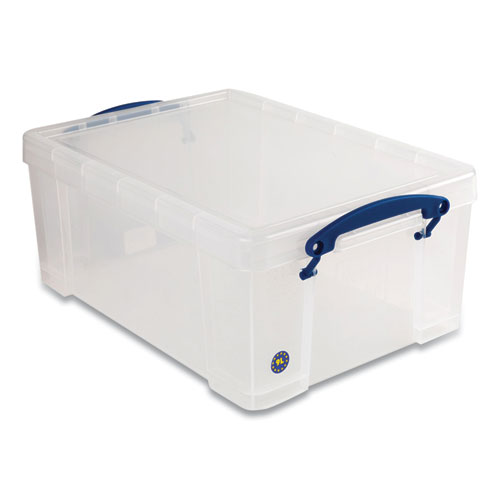 Really Useful Box® Snap-Lid Storage Bin, 2.37 Gal, 10.25" X 14.5" X 6.25", Clear/Blue, 4/Pack