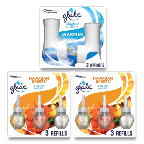 Glade® Plugin Scented Oil, Hawaiian Breeze, 0.67 Oz, 2 Warmers And 6 Refills/Pack