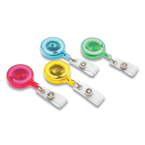 ID Slide-Style Belt Clip Card Reels, 30" Extension, Round, Green/Light Blue/Pink/Yellow, 4/Pack