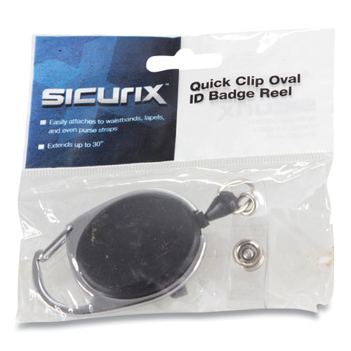 Image of Sicurix® Quick Clip Card Reels, 30" Extension, Oval, Black