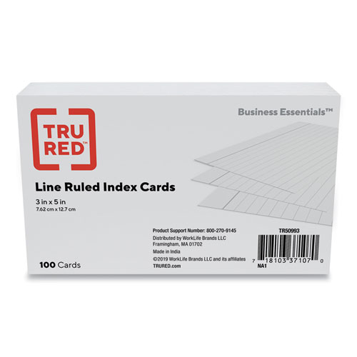 Image of Index Cards, Ruled, 3 x 5, White, 100/Pack