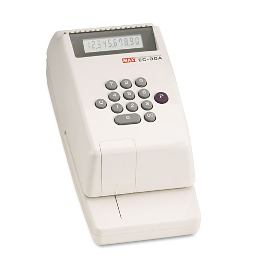 Image of Max Electronic Checkwriter, 10-Digit, 4.38 X 9.13 X 3.75