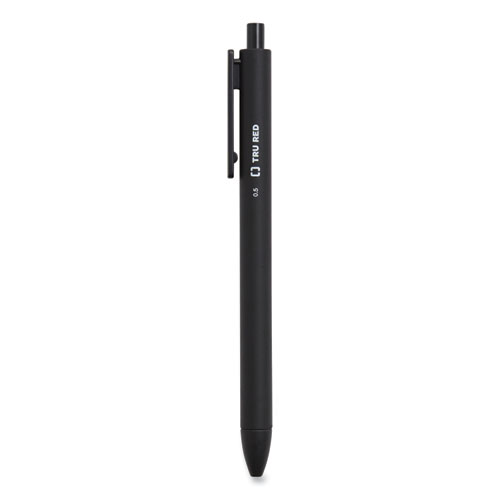 Tru Red™ Quick Dry Gel Pen, Retractable, Fine 0.5 Mm, Black Ink, Black Barrel, 5/Pack