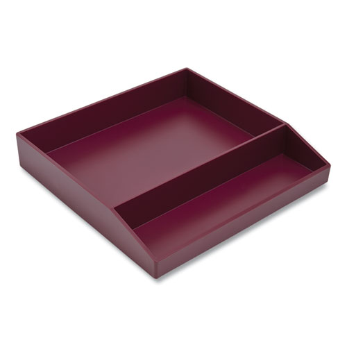 Image of Tru Red™ Divided Stackable Plastic Tray, 2 Compartments, 9.44 X 9.84 X 1.77, Purple
