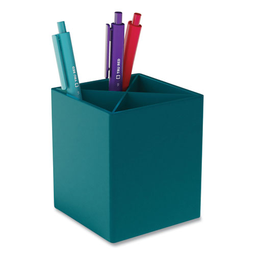 Divided Plastic Pencil Cup, 3.31 x 3.31 x 3.87, Teal