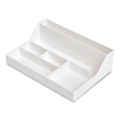 Plastic Desktop Organizer, 6 Compartments, 6.81 x 9.84 x 2.75, White