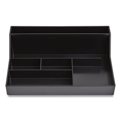 Plastic Desktop Organizer, 6 Compartments, 6.81 x 9.84 x 2.75, Black