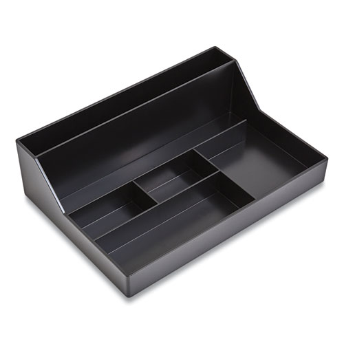 Plastic Desktop Organizer, 6 Compartments, 6.81 x 9.84 x 2.75, Black