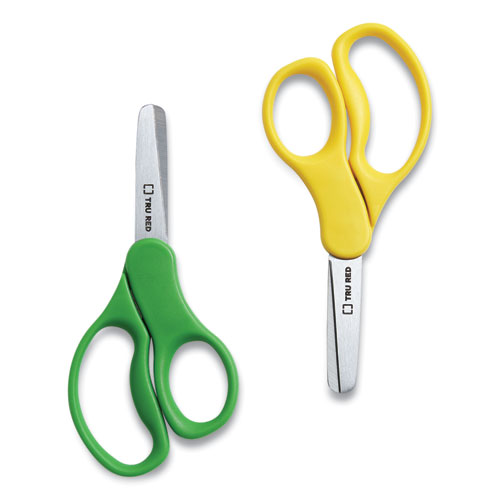 Kids' Blunt Tip Stainless Steel Safety Scissors, 5" Long, 2.05" Cut Length, Green; Yellow, Straight Handles, 2/Pack
