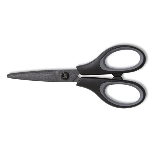 Image of Non-Stick Titanium-Coated Scissors, 5" Long, 2.36" Cut Length, Gun-Metal Gray Blades, Black/Gray Straight Handle