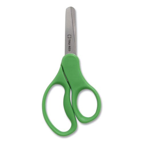 TRU RED™ Kids' Blunt Tip Stainless Steel Safety Scissors, 5" Long, 2.05" Cut Length, Green Straight Handles