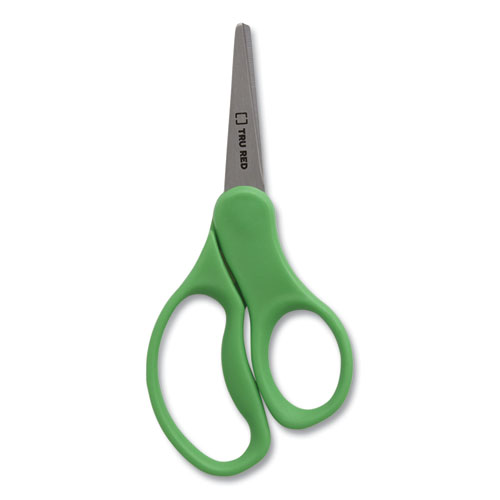 Kids' Pointed Tip Stainless Steel Scissors, 5" Long, 2.05" Cut Length, Straight Assorted Color Handles, 12/Pack