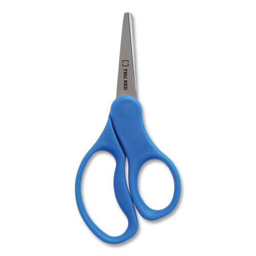 Kids' Pointed Tip Stainless Steel Scissors, 5" Long, 2.05" Cut Length, Straight Assorted Color Handles, 12/Pack