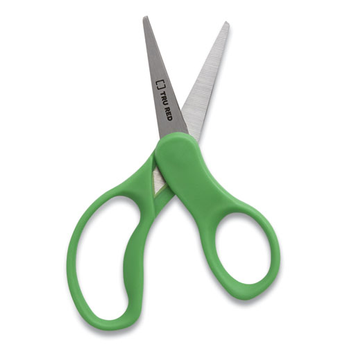 Kids' Pointed Tip Stainless Steel Scissors, 5" Long, 2.05" Cut Length, Straight Assorted Color Handles, 12/Pack