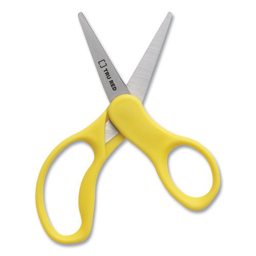 Kids' Pointed Tip Stainless Steel Scissors, 5" Long, 2.05" Cut Length, Straight Assorted Color Handles, 12/Pack