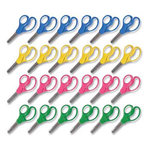 Image of Kids' Blunt Tip Stainless Steel Safety Scissors, 5" Long, 2.05" Cut Length, Assorted Straight Handles, 24/Pack