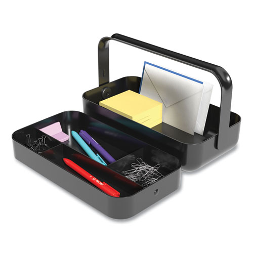 Plastic Desktop Caddy, 5 Compartments, 4.33 x 11.5 x 8.07, Black