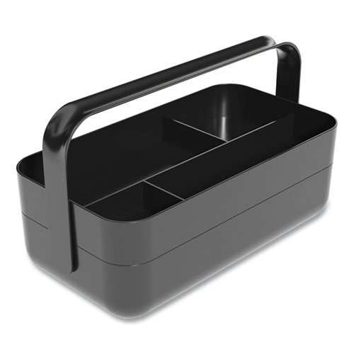 Plastic Desktop Caddy, 5 Compartments, 4.33 x 11.5 x 8.07, Black