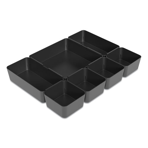 Image of Ten-Compartment Plastic Drawer Organizer, 7.83 x 8.19 x 5.35, Black
