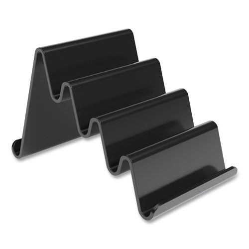 Image of Four Compartment Business Card Holder, Holds 100 Cards, 3.9 x 6.3 x 4, Plastic, Black