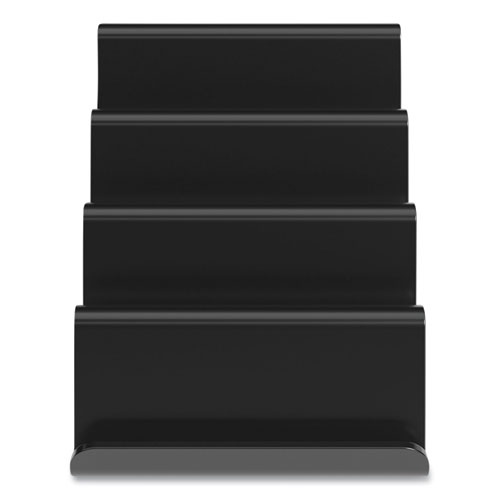 Four Compartment Business Card Holder, Holds 100 Cards, 3.9 x 6.3 x 4, Plastic, Black