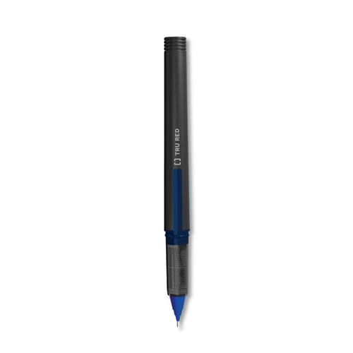 Image of Roller Ball Pen, Stick, Fine 0.5 mm Needle Tip, Blue Ink, Black/Blue/Clear Barrel, Dozen