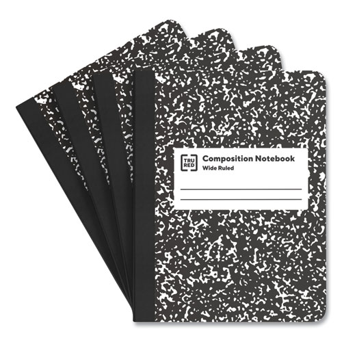 Composition Notebook, Wide/Legal Rule, Black Marble Cover, (100) 9.75 x 7.5 Sheets, 4/Pack