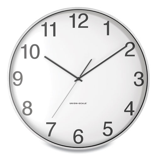 Essentials Round Aluminum Wall Clock, 15.7 Overall Diameter, Silver Case, 1 AA (sold separately)