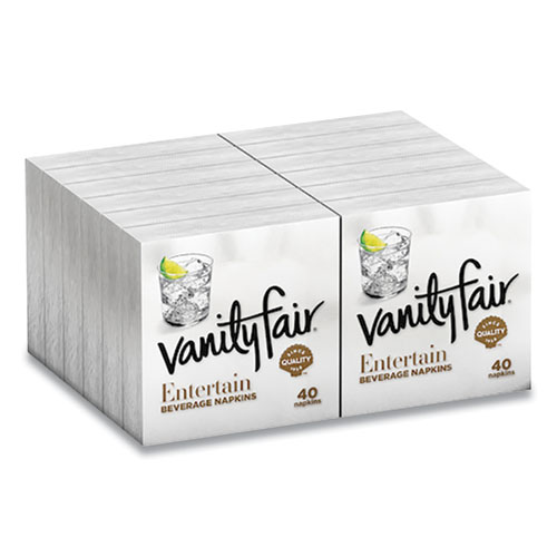 Image of Vanity Fair® Entertain Beverage Napkins, 2-Ply, 9.8 X 9.8, White, 40/Pack, 12 Packs/Carton