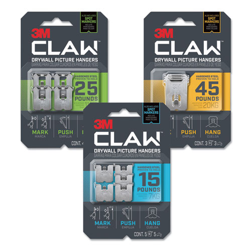 3m 3PH15M-5ES Claw Drywall Picture Hanger 5 Hooks And 5 Spot Holds 15 Lbs