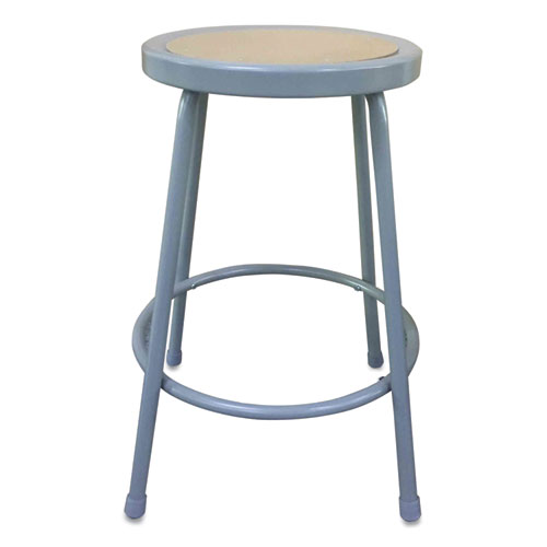 Image of Industrial Metal Shop Stool, Backless, Supports Up to 300 lb, 24" Seat Height, Brown Seat, Gray Base