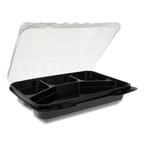 CLEARVIEW SMARTLOCK DUAL COLOR HINGED LID CONTAINERS, 4-COMPARTMENT, 10.75 X 8 X 3.25, BLACK BASE/CLEAR TOP, 125/CARTON