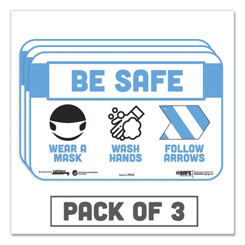 Tabbies® BeSafe Messaging Education Wall Signs, 9 x 6,  "Be Safe, Wear a Mask, Wash Your Hands, Follow the Arrows", 3/Pack