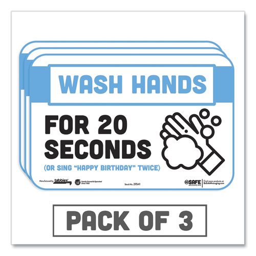 BeSafe Messaging Education Wall Signs, 9 x 6,  "Wash Hands For 20 Seconds or Sing Happy Birthday Twice", 3/Pack