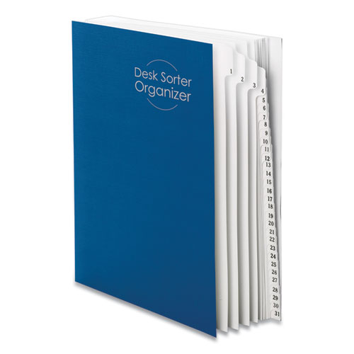 Deluxe Expandable Indexed Desk File/Sorter, 31 Dividers, Date Index, Letter Size, Dark Blue Cover