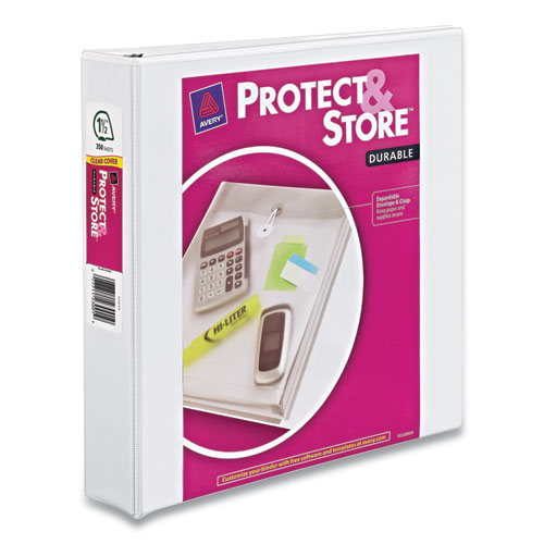 PROTECT AND STORE DURABLE VIEW BINDER WITH SLANT RINGS, 3 RINGS, 1.5" CAPACITY, 11 X 8.5, WHITE