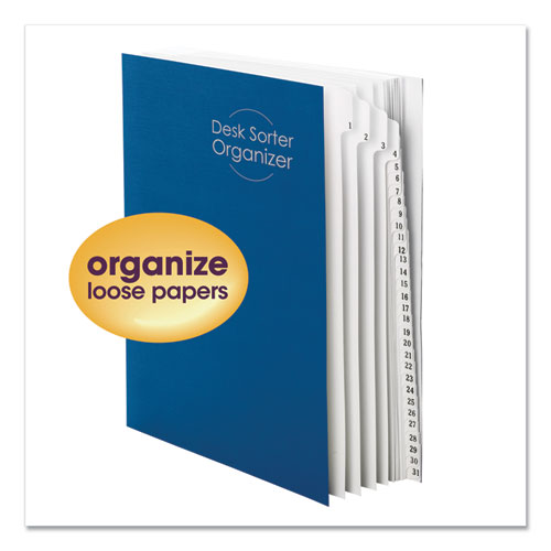 Image of Smead™ Deluxe Expandable Indexed Desk File/Sorter, 31 Dividers, Date Index, Letter Size, Dark Blue Cover