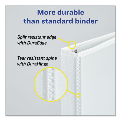 Durable View Binder with DuraHinge and EZD Rings, 3 Rings, 2" Capacity, 11 x 8.5, White, (9501)
