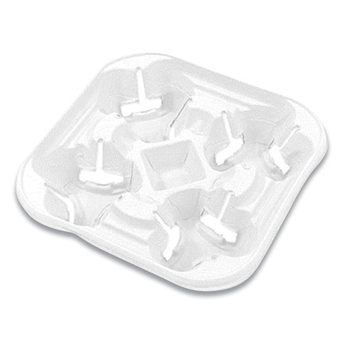 Image of StrongHolder Molded Fiber Cup Tray, 8 oz to 22 oz, Four Cups, White, 300/Carton