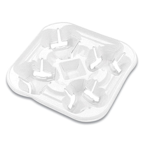 STRONGHOLDER MOLDED FIBER CUP TRAY, 8-22 OZ, FOUR CUPS, WHITE, 300/CARTON