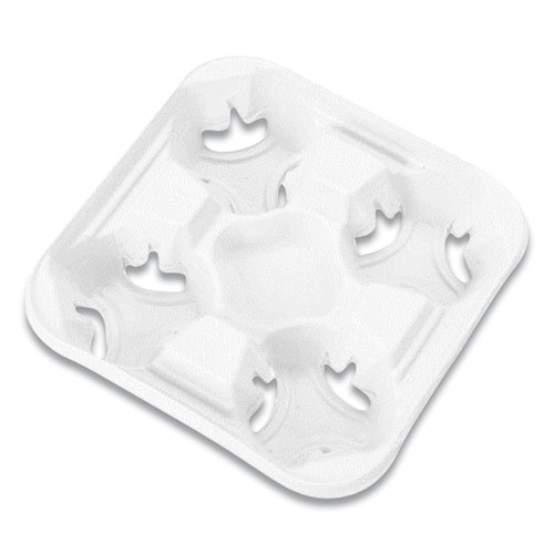 StrongHolder Molded Fiber Cup Tray, 8-32 oz, Four Cups, White, 300/Carton