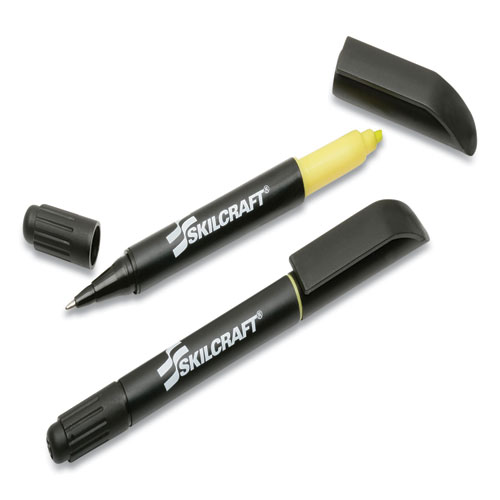 7520014840020 SKILCRAFT Rite-N-Lite Ballpoint Pen/Highlighter, Yellow/Black Ink, Chisel/Conical Tip, Black Barrel, Dozen
