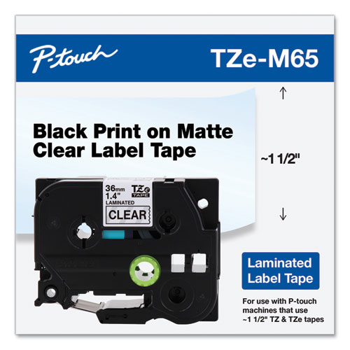 Brother P-Touch® Tze Standard Adhesive Laminated Labeling Tape, 1.4" X 26.2 Ft, White On Matte Clear